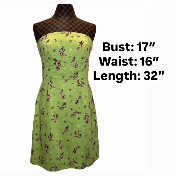 Y2K Green Shoe Print Strapless Corset Dress Sz 10 Clueless Retro Green Pink Vtg - Picture 9 of 11